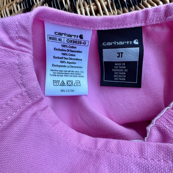 CARHARTT Pink Overalls Girls 3T 3 NWT Loose Fit Canvas Bib Overall Toddler NEW - Picture 9 of 9